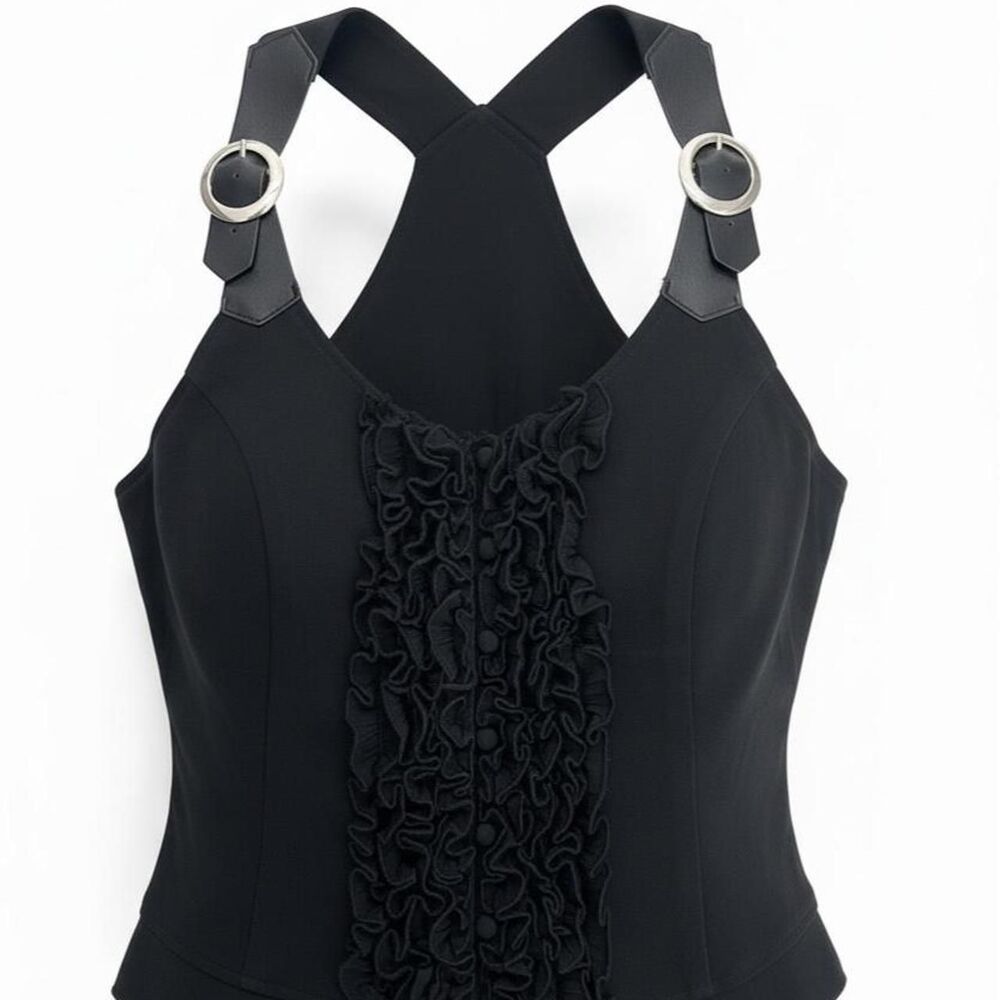 Vintage Y2K Goth Buckle Halter Top Corset Ruffle Padded Bustier XS EUC